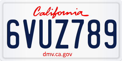 CA license plate 6VUZ789