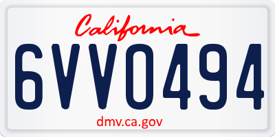 CA license plate 6VVO494