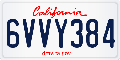CA license plate 6VVY384