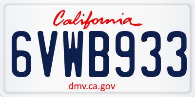 CA license plate 6VWB933