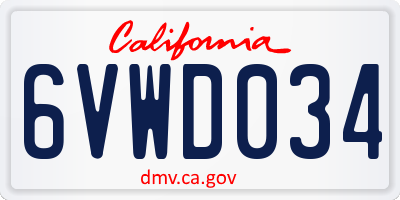 CA license plate 6VWD034