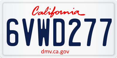 CA license plate 6VWD277
