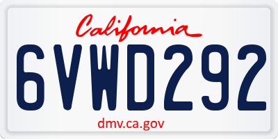 CA license plate 6VWD292