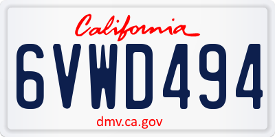 CA license plate 6VWD494