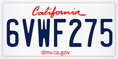 CA license plate 6VWF275