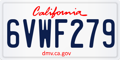 CA license plate 6VWF279