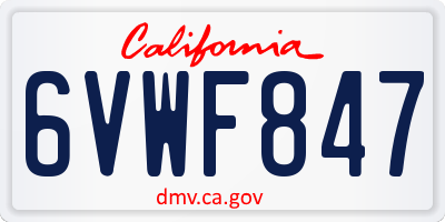 CA license plate 6VWF847