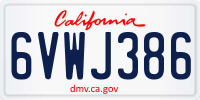 CA license plate 6VWJ386