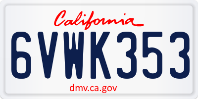 CA license plate 6VWK353
