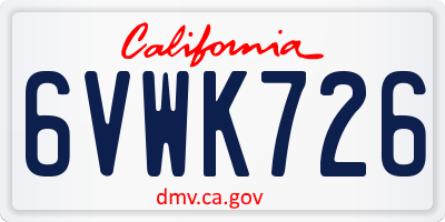 CA license plate 6VWK726