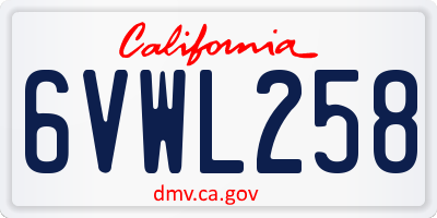 CA license plate 6VWL258
