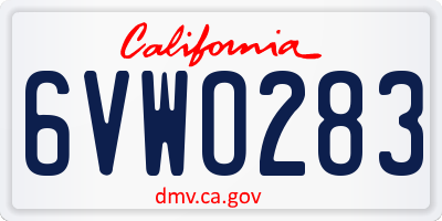 CA license plate 6VWO283