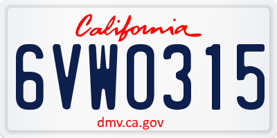 CA license plate 6VWO315