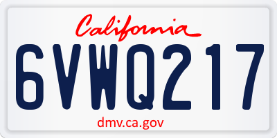CA license plate 6VWQ217