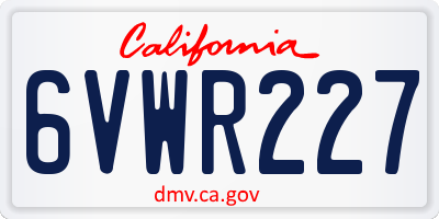 CA license plate 6VWR227