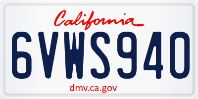 CA license plate 6VWS940