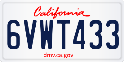 CA license plate 6VWT433