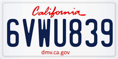 CA license plate 6VWU839