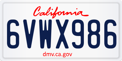 CA license plate 6VWX986