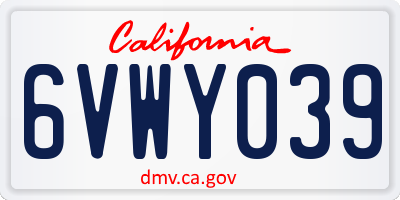 CA license plate 6VWY039