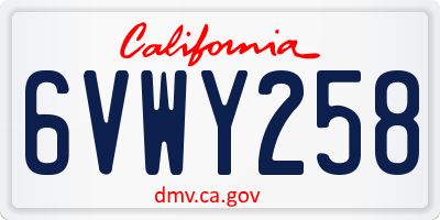 CA license plate 6VWY258