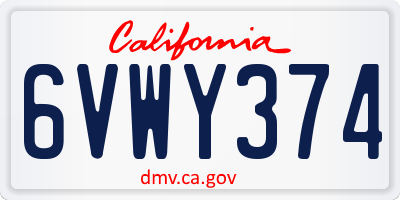 CA license plate 6VWY374