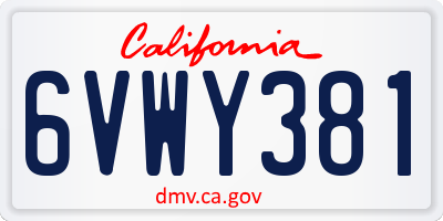 CA license plate 6VWY381