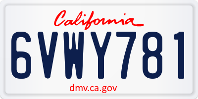 CA license plate 6VWY781