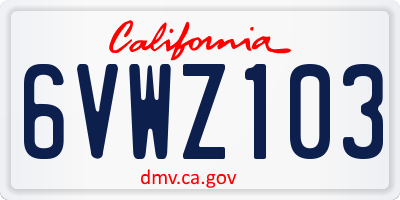CA license plate 6VWZ103