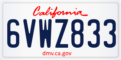CA license plate 6VWZ833