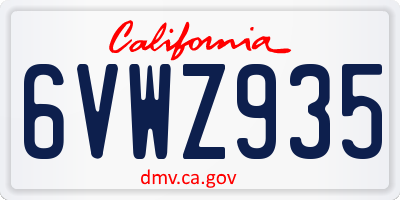 CA license plate 6VWZ935