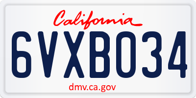 CA license plate 6VXB034