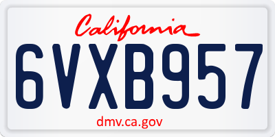 CA license plate 6VXB957