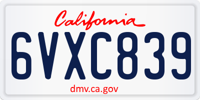CA license plate 6VXC839