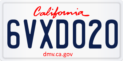 CA license plate 6VXD020