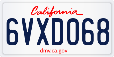 CA license plate 6VXD068