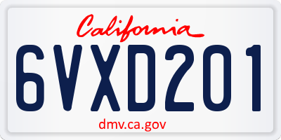 CA license plate 6VXD201