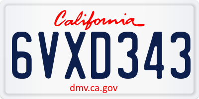CA license plate 6VXD343