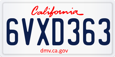 CA license plate 6VXD363