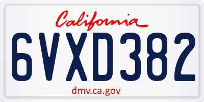 CA license plate 6VXD382