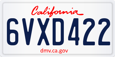 CA license plate 6VXD422