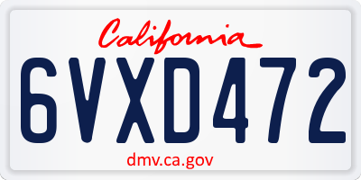 CA license plate 6VXD472