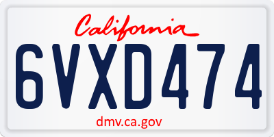CA license plate 6VXD474