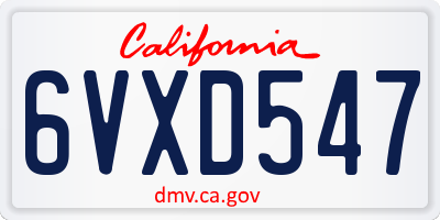 CA license plate 6VXD547