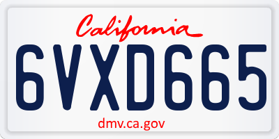 CA license plate 6VXD665