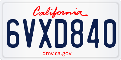 CA license plate 6VXD840