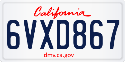 CA license plate 6VXD867