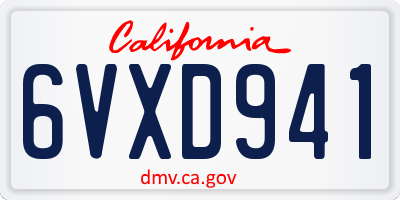 CA license plate 6VXD941