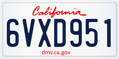 CA license plate 6VXD951