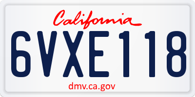 CA license plate 6VXE118